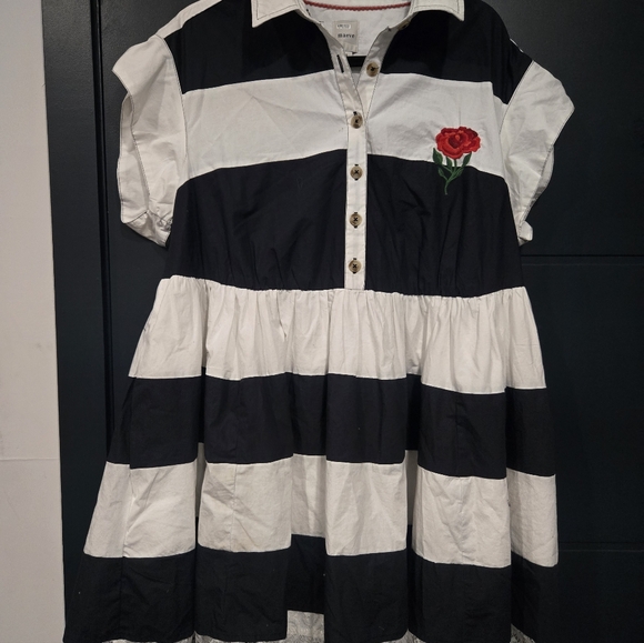 Black and White Striped Dress with Rose Embroidery Maeve Rugby Mini Dress - Picture 2 of 8